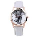 Black/White/Brown Leather Women Dress Watches Wristwatch Elephant Bracelet Watch Female Round Clock Quartz Watch