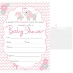 25 Fill in Blank Baby Shower Invitations Elephant with White Envelopes (Pink)