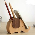 NEOYARDE Pen Pencil Holder with Phone Stand, Wooden Elephant Shaped Pen Container Cell Phone Stand Desk Organizer Decoration Accessories