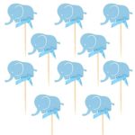 Blue Elephant Cupcake Toppers Baby Shower Happy Birthday Kids Themes Party Decoration (Sets of 10)