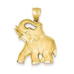 14k Gold Solid Satin Diamond-cut Open-Backed Elephant Pendant (1.34 in x 0.98 in)