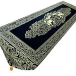 Thai Elephant Table Runner – Luxurious Bed Scarf – Polyester Embroidered Gold Brocade with Tassels – Large – 76×19 Inches (Black)