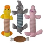 42 Latitude – 4 Pack-Furry Fleece Animals-Fun Safe Squeaky Toys for Small or Large Dogs-Pig-Duck-Elephant-Meaty Bone