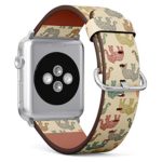 Compatible with Apple Watch (Big 42mm/44mm) Series 1,2,3,4 – Leather Band Bracelet Strap Wristband Replacement – Multicolored Indian Elephants