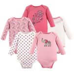 Hudson Baby Unisex Baby Long Sleeve Cotton Bodysuits, Boho Elephant Long Sleeve 5 Pack, 3-6 Months (6M)