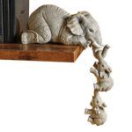 Collections Etc Elephant Sitter Hand-Painted Figurines – Set of 3, Mother and Two Babies Hanging Off The Edge of a Shelf or Table