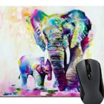 Wknoon Mouse Pad Abstract Vintage Watercolor African Elephant Oil Painting Art Custom Design, Baby Elephants Family Artwork Cute Mouse Pads for Computers