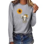 HAPPIShare Women’s Fall Tops Sunflower Printing Baby Elephant T-Shirt Vest Long Sleeve Blouse Loose Crop Tank Top Gray