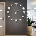 The Geeky Days Jungle Animals Elephant DIY Large Wall Clock Home Decor Modern Design Mirror Effect Giant Frameless Elephants DIY Clock Wall Watch (Silver)