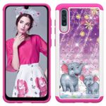 Lantier Heavy Duty Glitter Bling Hybrid Dual Layer 2 in 1 Hard Cover Soft TPU Impact Armor Defender Protective Shockproof Diamond Case for Samsung Galaxy A20E/A10E Elephant