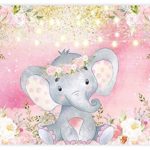 Allenjoy Pink Floral Elephant Backdrop for Baby Shower Party 7x5ft Gold Glitter It’s a Girl Banner 1st Birthday Photography Background Cake Table Decoration Photo Studio Booth Props
