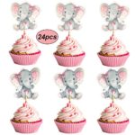 Double Sided Pink Elephant Cupcake Toppers It Is A Girl Baby Shower Cupcake Picks Decoration Baby Girl Birthday Party Supplies,Set of 24