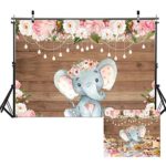 Haboke 7x5ft Durable Soft Fabric Wood Floral Elephant Backdrop for Flowers Girl Baby Shower Birthday Party Supplies Photography Background Photo Booth Banner Decorations