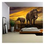wall26 – Elephants Family on Sunset – Removable Wall Mural | Self-Adhesive Large Wallpaper – 100×144 inches