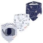 JN&LULU 3-Pack Newborn Baby Bibs Baby Bandana Drool Bibs for Drooling and Teething,Organic Cotton Bibs for Baby Shower Gifts (Striped Elephant), 0-3T