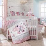 Lambs & Ivy Boho Elephant Pink/Gray/White Nursery 5-Piece Baby Crib Bedding Set