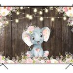 Funnytree 8x6ft Durable Fabric Rustic Wood Floral Elephant Party Backdrop No Wrinkles Pink Flower Retro Wooden Floor Girl Baby Shower Birthday Photography Background Decoration Photo Booth Props