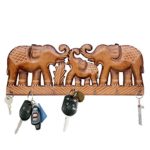 WILLART Handicraft Wooden Wall Décor Wall Hanging Elephant Design Key Holder Home Décor Home Furnishing (Key Holder Hooks : 7) : Dimension – 15.5 Inch X 6 Inch X 0.75 Inch