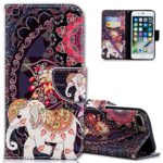 iPhone 7 Plus Case, COTDINFORCA Rainforest Flamingo Retro Elephant Painted Design Premium PU Leather Wallet Case Folio Flip Cover Protective Shell for iPhone 8 Plus / 7 Plus. PU- Retro Elephant