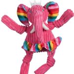 HuggleHounds Plush Corduroy Durable Squeaky Knottie, Dog Toy, Great Dog Toys for Aggressive Chewers (Large, Rainbow Elephant)