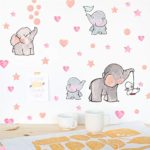 IARTTOP Adorable Elephant Wall Decal, Family Elephant with Love Heart Stars Wall Sticker, Baby Nursery Bedroom Decoration