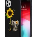 iPhone 11 Pro Max Case, Slim Anti-Scratch TPU Rubber Protective Case Cover for iPhone 11 Pro Max (2019) 6.5 inch – Sunflower and Elephant
