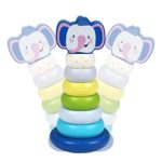 Fine Wooden Stacking Rings Toy with Elephants, Classic Baby Tower Stacker for Toddlers Ages 2 to 5 – Developmental Toys for Kindergarten Kids (A)