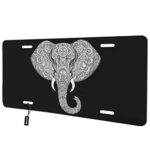 Beabes Art Elephant Front License Plate Cover,Bohemian Floral Paisley Pattern Black White Decorative License Plates for Car,Aluminum Novelty Auto Car Tag Vanity Plates Gift for Men Women 6×12 Inch