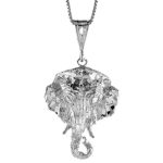 Sterling Silver Large Elephant Head Pendant, 1 3/8 inch