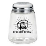 Cheesus Christ Parmesan Cheese Shaker (8 oz, Glass)- Hilarious Pizza Accessories- Party Favor Foodie Gag Gift- Novelty Kitchen Accessory- Hilarious Housewarming Gift for Dirty Santa, White Elephant