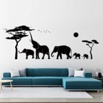 VODOE Elephant Wall Decal, Nursery Wall Decals, African Tropical Forest Wild Animal Jungle Safari Childrens Stickers Suitable for Roomates Family Living Vinyl Art Home Decor(Black 41.3 X 14.1inches)