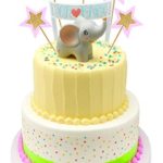 Elephant Baby Shower Baby Birthday Cake & Cupcake Party Supplies Decoration Toppers (Elephant Cake Topper & Pink Stars)