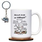 Funny Mug with Classic Keychain and Coaster – Advice from an Elephant – 15 oz Inspirational Mug for Any Relephant Occasions. Laugh with Friends and Family. Officially Licensed from Your True Nature.