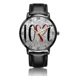 Customized Love Wrist Watch, Black Leather Watch Band Black Dial Plate Fashionable Wrist Watch for Women or Men