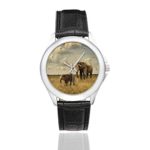 InterestPrint Funny Elephant Animal Waterproof Women’s Stainless Steel Classic Leather Strap Watches, Black