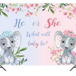 LTLYH 7x5ft He or She Elephant Themed Backdrop Background for Baby Shower Gender Reveal Decoration Pink and Gray Cake Table Decoration for Elephant Baby Shower Photo Booth Props A062