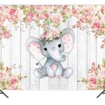 LTLYH 7x5ft Elephant Themed Backdrop Background for Baby Shower Girl Decoration Pink Themed Cake Table Decoration for Elephant Baby Shower Photo Booth Props A061