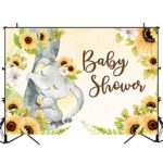 Mocsicka Elephant Baby Shower Backdrop Sunflower Elephant Baby Shower Vinyl Background 7x5ft Yellow Little Elephant Sunflower Baby Shower Banner for Party Decorations