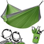 Legit Camping – Double Hammock – Lightweight Parachute Portable Hammocks for Hiking, Travel, Backpacking, Beach, Yard Gear Includes Nylon Straps & Steel Carabiners (Graphite/Lime Green)