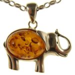 BALTIC AMBER AND STERLING SILVER 925 ELEPHANT PENDANT NECKLACE – 14 16 18 20 22 24 26 28 30 32 34″ 1mm ITALIAN SNAKE CHAIN