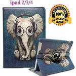 iPad 2/3/4 Case – 360 Degree Rotating Stand Smart Case Protective Cover with Auto Wake Up/Sleep Feature for Apple iPad 4, iPad 3 & iPad 2 (Elephant)