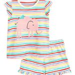 Toddler Baby Girl Outfit Set Short Sleeve Pajamas Lovely Animals Shirt Pants 2 Pcs Set