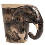 Holder mug coffee tea cup elephant cute chubby shaped mother and son from white ceramic for women gifts cups travel funny animal can recycling and personalized beautiful kitchen fun teapot (Black)