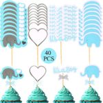 Blulu 40 Pieces Blue Elephant Cupcake Toppers Party Centerpieces Cake Topper Pick Decoration for Baby Shower Boy’s Party Supplies