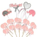 Tetor Pink Elephant Cake Topper Baby Elephant Themed Cupcake Topper Picks for It’s A Girl Baby Shower Birthday Themed Party Decorations Supplies(24 Pieces)
