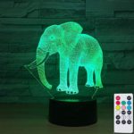 Elephant 3D Lamps Nightlight with Remote Control, 7 Colors Touch Switch Table Desk Lamps Holiday Xmas Birthday Toys Gifts for Baby Nursery Toddler.