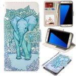 UrSpeedtekLive S7 Edge Case, Galaxy S7 Edge Wallet Case, Premium PU Leather Wristlet Flip Case Cover with Card Slots & Stand for Samsung Galaxy S7 Edge,Elephant(Official Micklyn Le Feuvre Product)