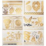 6 Pieces Flash Metallic Gold Temporary Tattoo Sticker Body Art Jewelry Decal Elephant Dragon Tiger