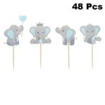 Finduat 48 Pieces Blue Elephant Cupcake Toppers for Boy Baby Shower Decorations Supplies, Baby Boy Birthday Party Supplies(Double Sided)