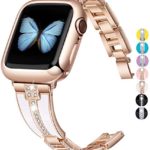 JSGJMY Bling Bands Compatible with Apple Watch Band 38mm 40mm 42mm 44mm with Case,Women Diamond Rhinestone Metal Jewelry Wristband Strap for iwatch Series 5/4/3/2/1 (Rose Champagne+White, 38mm/40mm)